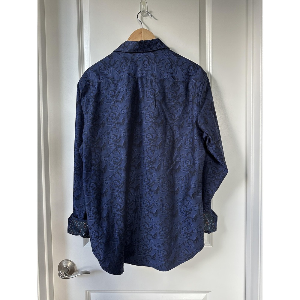 Robert Graham Shirt Mens Medium Blue Floral Jacquard Button Down Contrast Cuffs - Picture 2 of 6